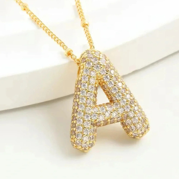 Gold Initial Necklace with Sparkling Letter Pendant" - Picture 2 of 15